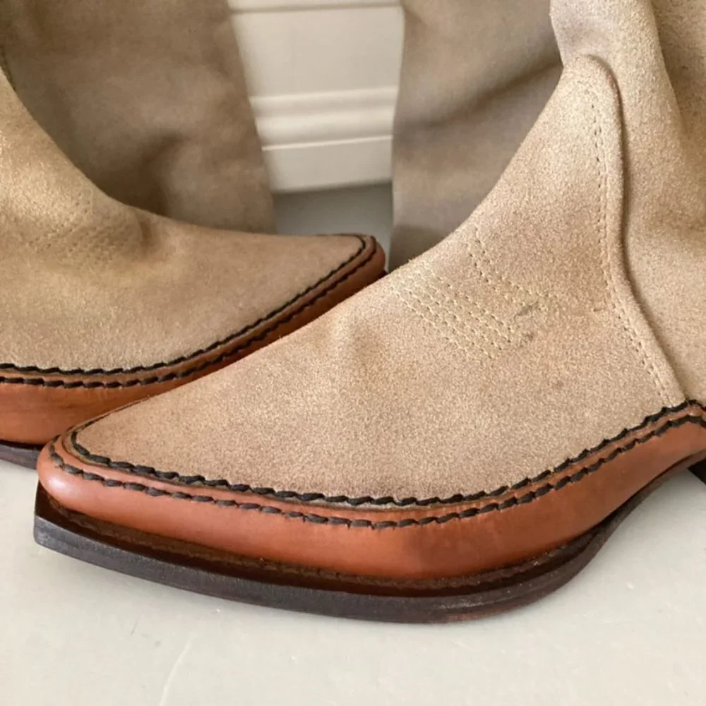 NWOT Free People Sterling Natural Suede Western Boots Sz 37 - Picture 3 of 9